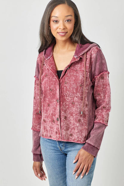 Star Embroidery Washed Jacket - Southern Sassy Boutique