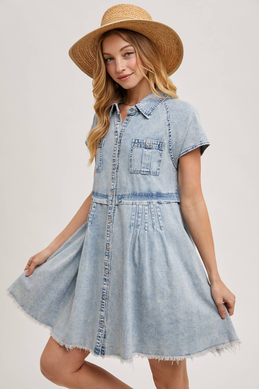 DENIM BUTTON DOWN SHIRT MINI DRESS
