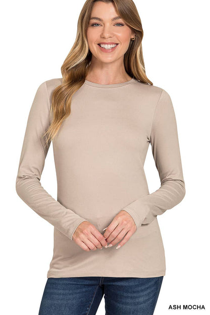 Brushed Microfiber Long Sleeve Round Neck Tee