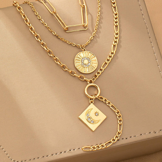 Multi Layer Celestial Moon Charm Necklace