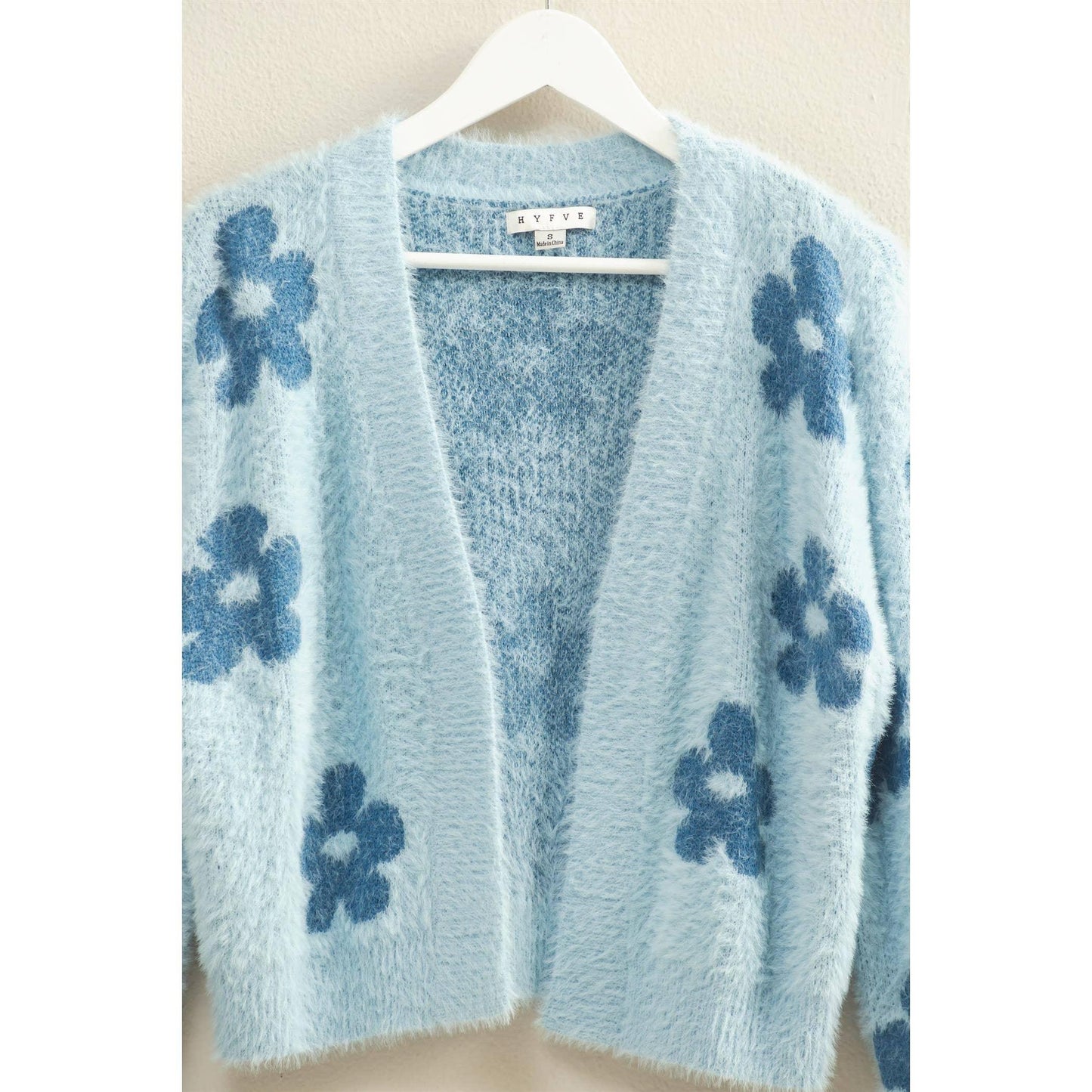 Floral Pattern Fuzzy Sweater Cardigan - Southern Sassy Boutique