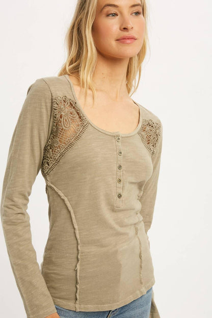 Lace Button Detail Top - Southern Sassy Boutique