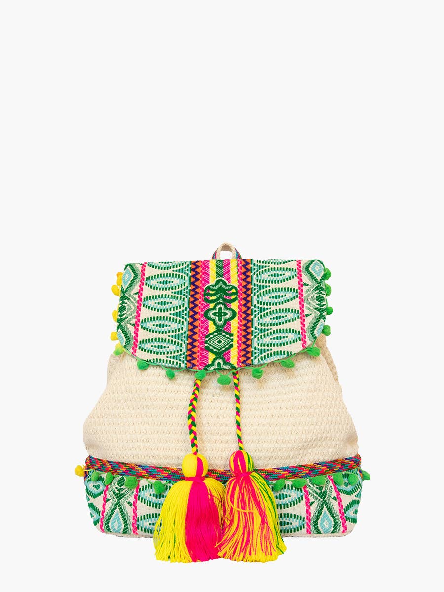 Magdelena Aztec Cotton Backpack w/ Tassels