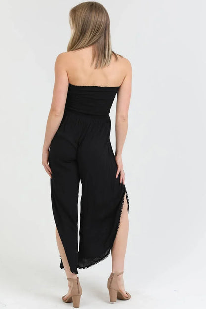 ASIS SMOCKED BODICE STRAPLESS WRAP LEG JUMPSUIT - Southern Sassy Boutique
