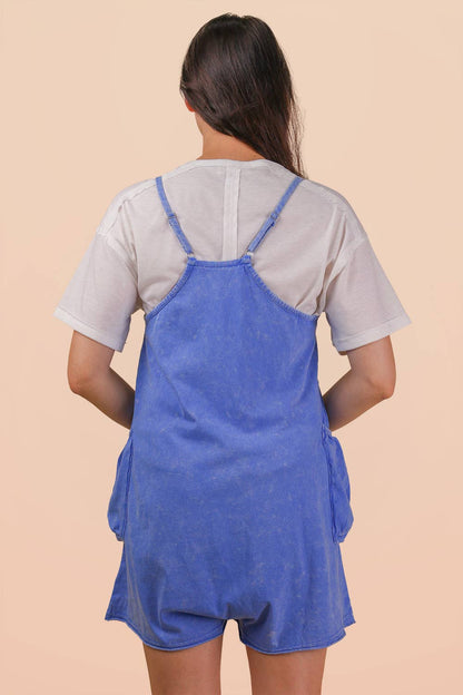 Mineral Washed Sleeveless Casual Knit Romper