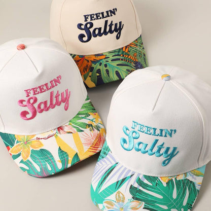 Feelin' Salty Letter Embroidery Floral Trucker Hat - Southern Sassy Boutique