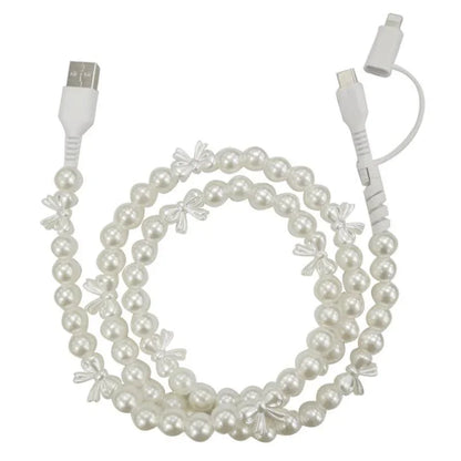 Pearl & Bow Cord Charging Cable 2 in 1 Charger- 39 inches - Southern Sassy Boutique