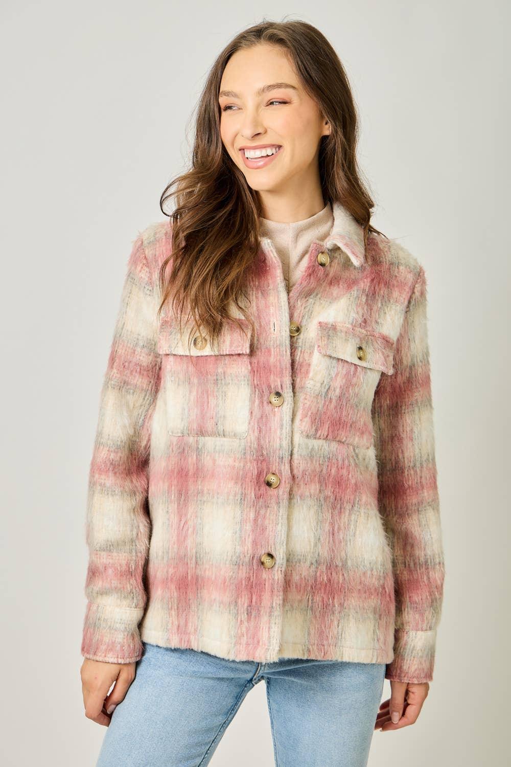 Button Down Plaid Fur Jacket - Southern Sassy Boutique