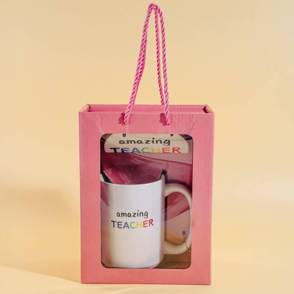 Amazing Teacher 15 Oz Mug With Matching Coaster Gift Set