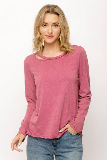 Cut-Out Long Sleeve Top - Southern Sassy Boutique