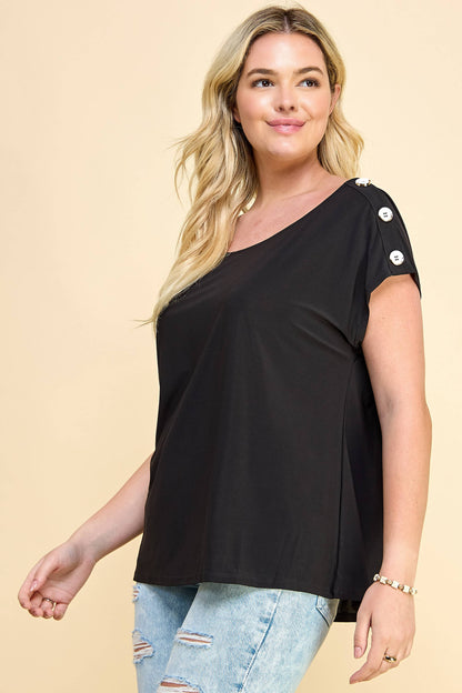 Curvy Short Sleeve Top with Shoulder Buttons