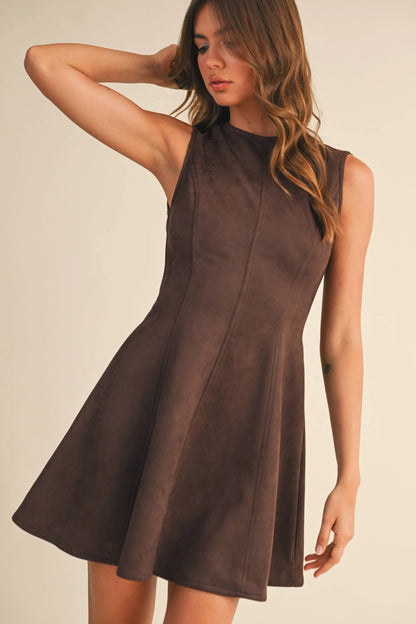 FAUX SUEDE BACKLESS A LINE MINI DRESS - Southern Sassy Boutique