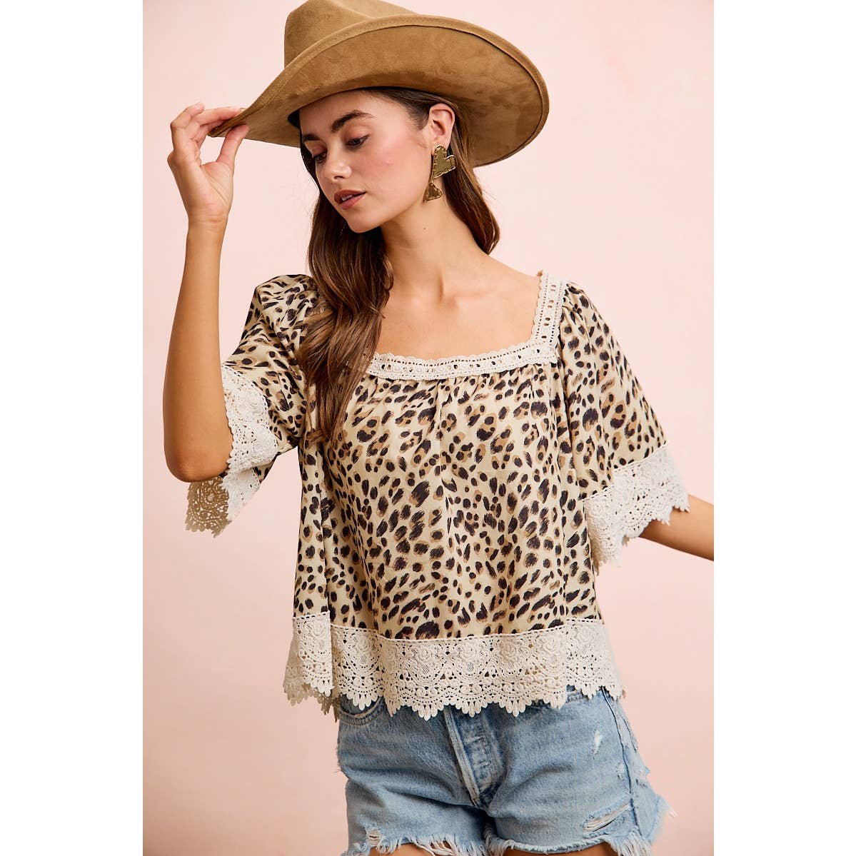Leopard & Lace Square Neck Blouse