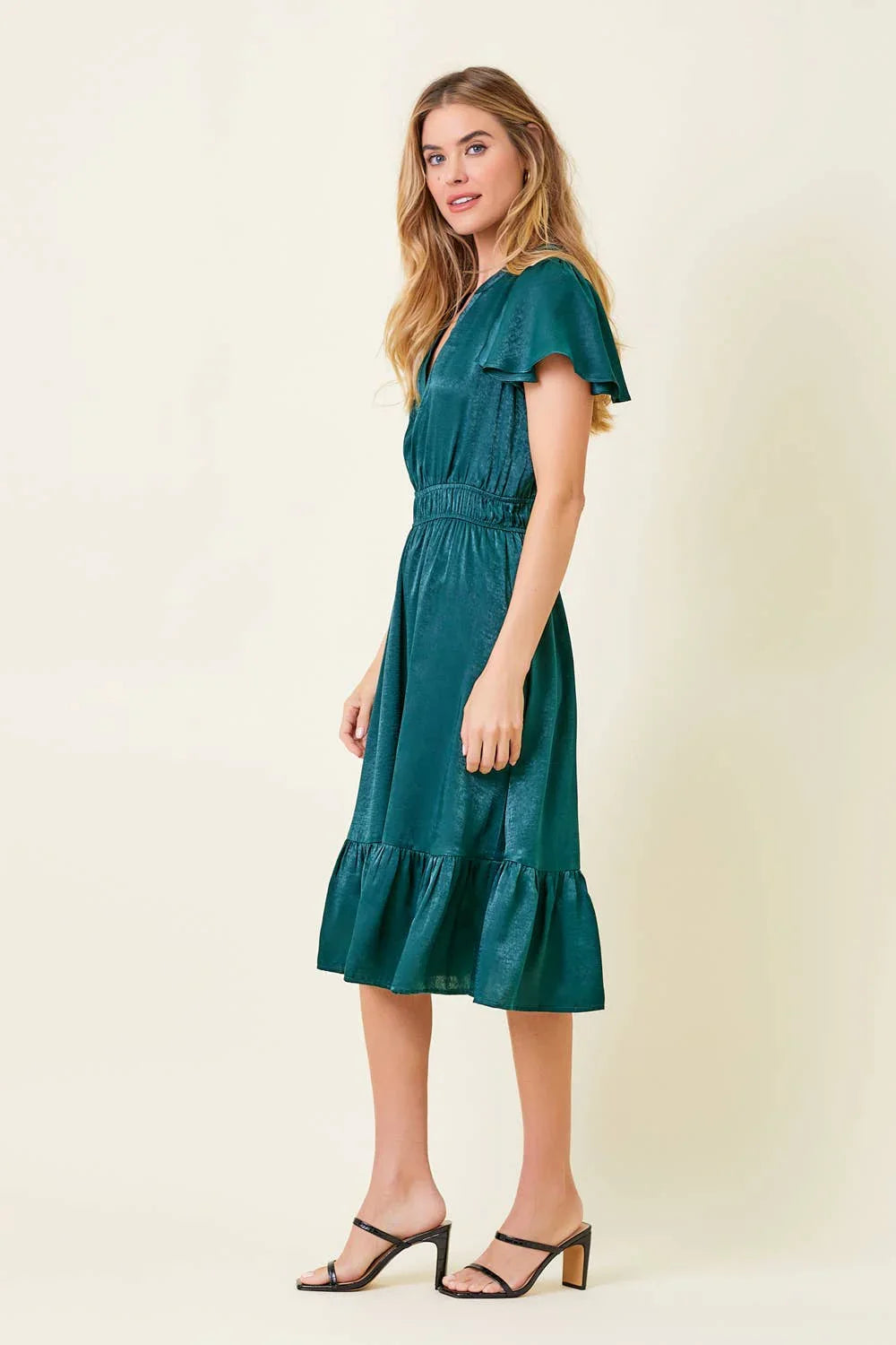 Crushed Satin Midi Dress - Southern Sassy Boutique