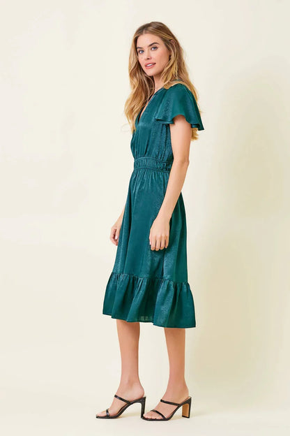 Crushed Satin Midi Dress - Southern Sassy Boutique