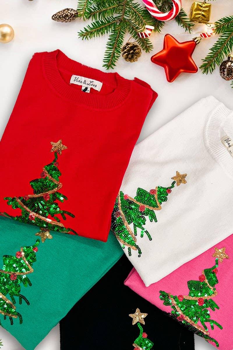 Christmas Tree Sequin Accent Knitted Sweater VT81484G - Southern Sassy Boutique