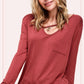 Super Stretchy Cutout Front Pocket Long Sleeve Top