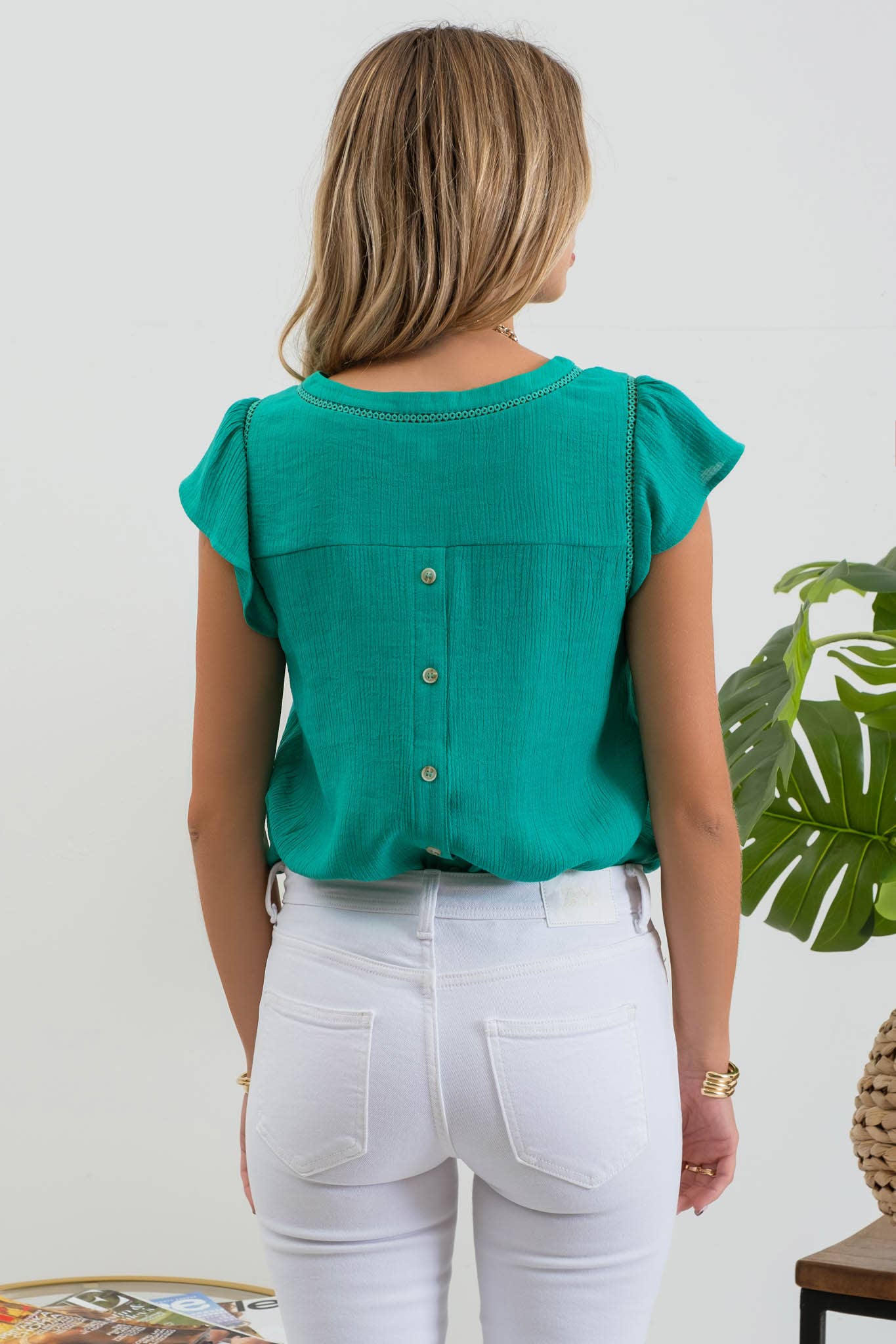 TULIP SLEEVE BACK BUTTON BLOUSE - Southern Sassy Boutique