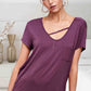 Stretchy Cutout Front Pocket Short Sleeve Basic Top
