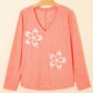 Floral Patchwork V Neck Long Sleeve T Shirt