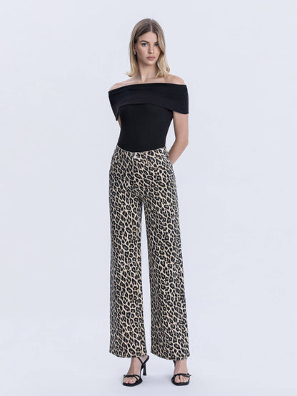SUPER HIGH RISE LEOPARD PRINT WIDE LEG JEANS LV2000LPD