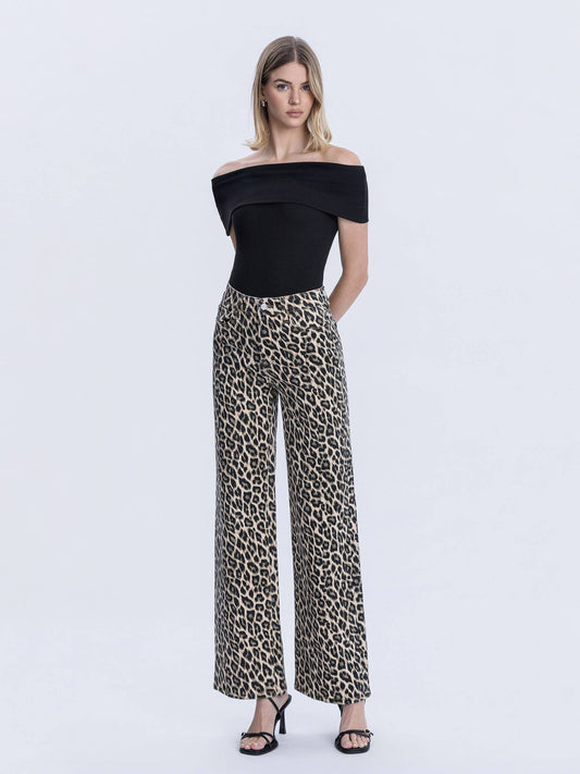 SUPER HIGH RISE LEOPARD PRINT WIDE LEG JEANS LV2000LPD