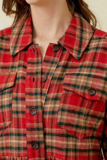 Peplum Plaid Shacket - Southern Sassy Boutique