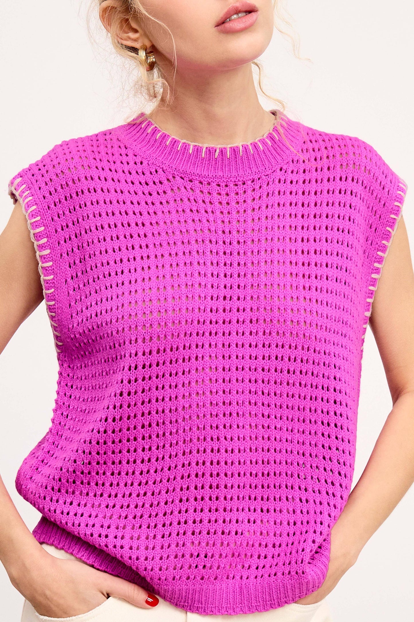 Crochet Knit Stitching Detailed Sleeveless Top - Southern Sassy Boutique