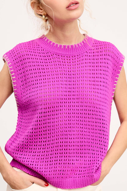 Crochet Knit Stitching Detailed Sleeveless Top - Southern Sassy Boutique