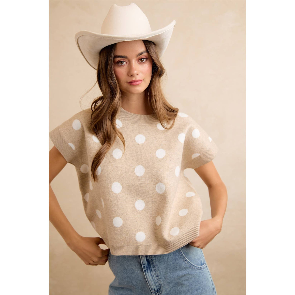 Polka Dot Knit Sleeveless Sweater