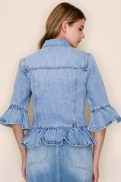 RUFFLE SLEEVE CROP JACKET - Southern Sassy Boutique