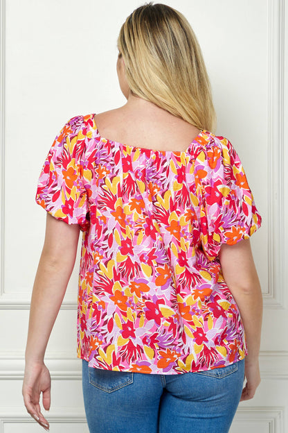 Curvy Short Sleeve Trapeze Blouse   