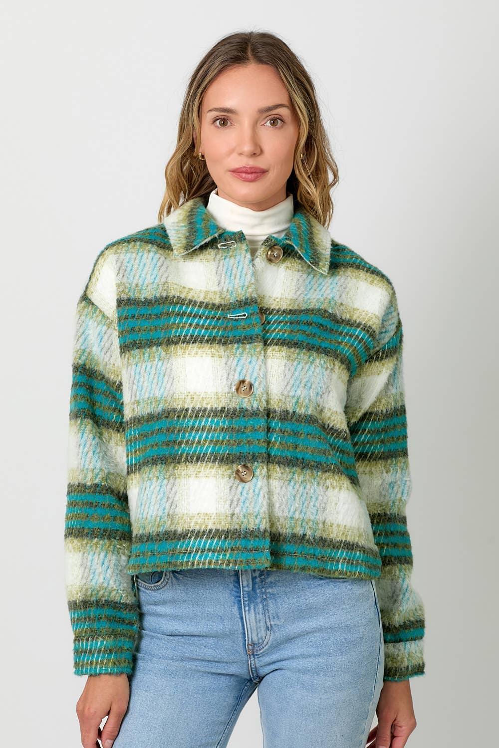 Plaid Printed Jacket - Southern Sassy Boutique