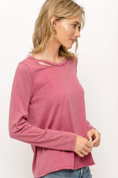 Cut-Out Long Sleeve Top - Southern Sassy Boutique
