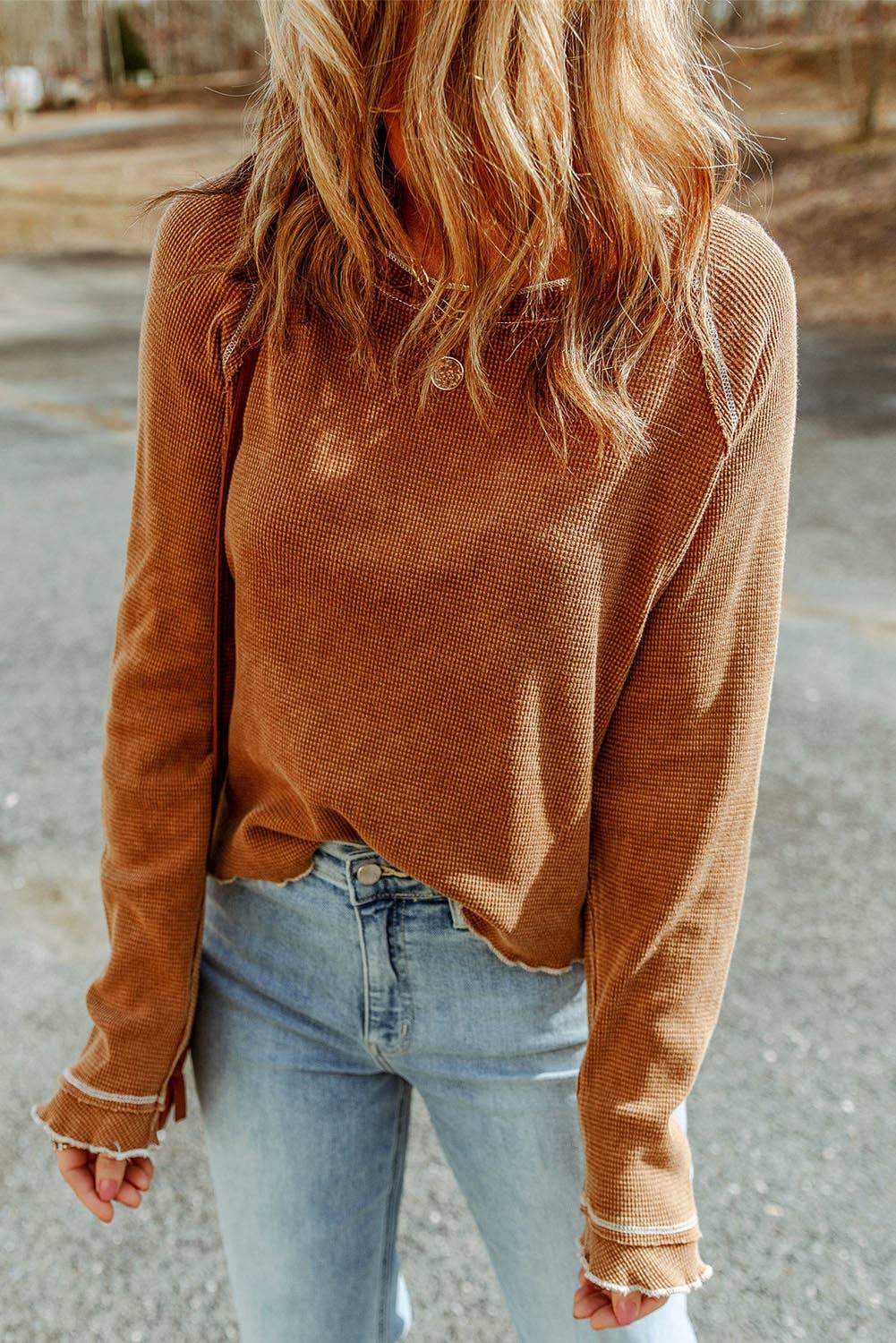 Waffle Knit Long Sleeve Top