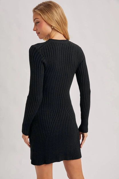 RIBBED KNIT LONG SLEEVE SWEATER DRESS - Southern Sassy Boutique