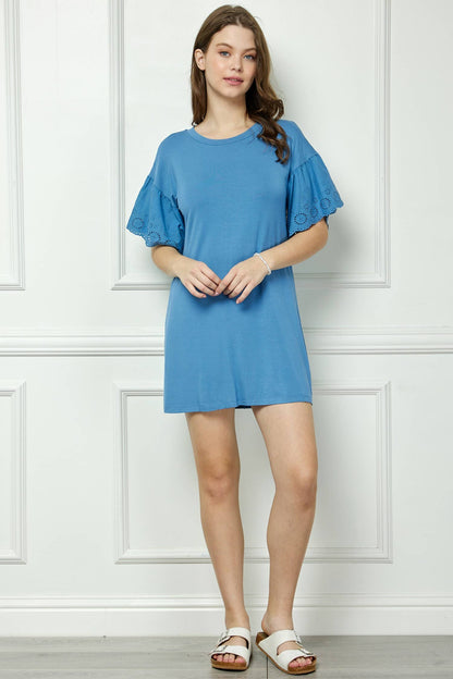Eyelet Ruffle Sleeve Mini Dress