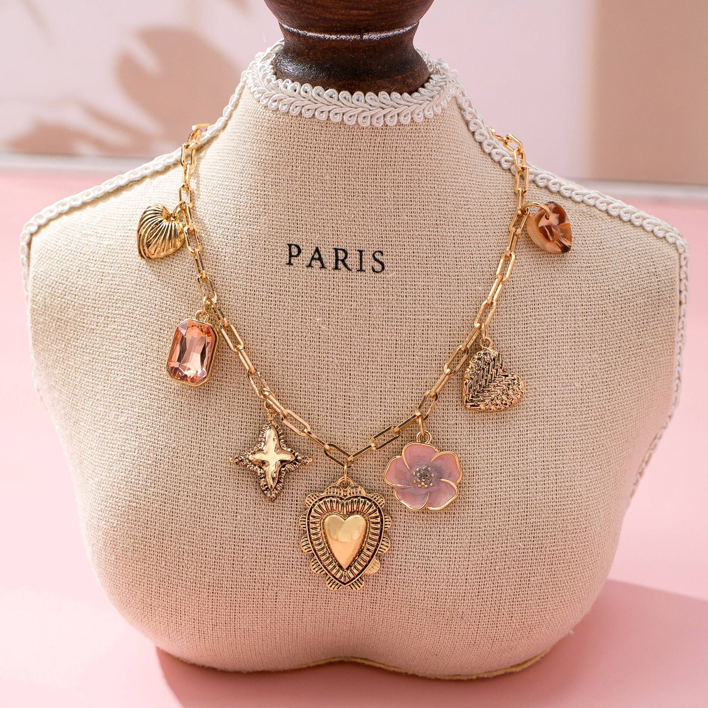 Heart and Flower Charm Necklace