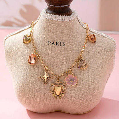 Heart and Flower Charm Necklace