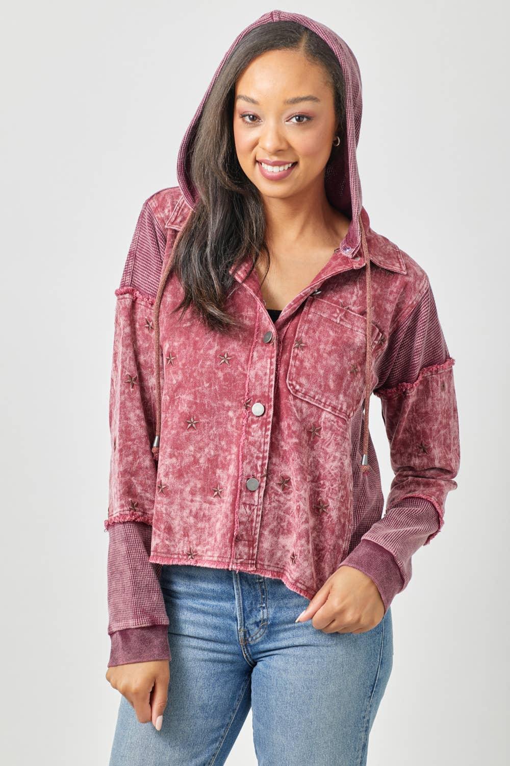 Star Embroidery Washed Jacket - Southern Sassy Boutique