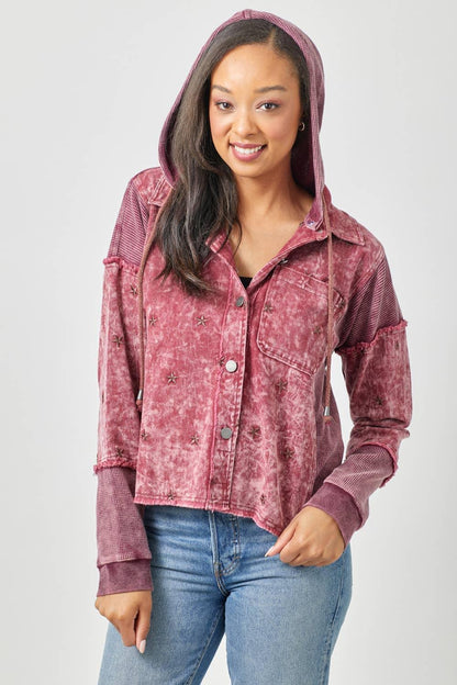 Star Embroidery Washed Jacket - Southern Sassy Boutique