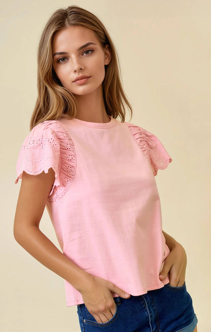 Ruffle Eyelet Solid Top