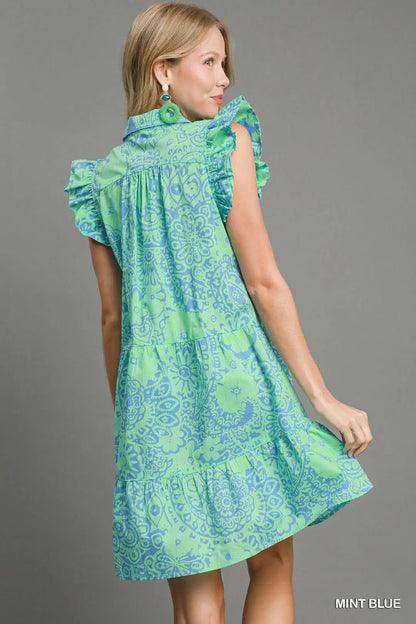 Medallion Print Ruffle Dress