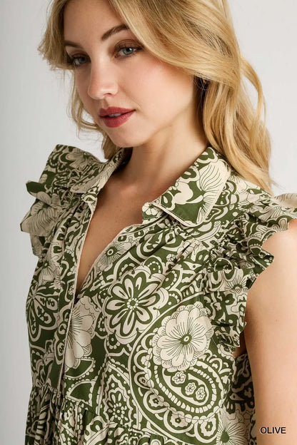 Medallion Print Ruffle Dress