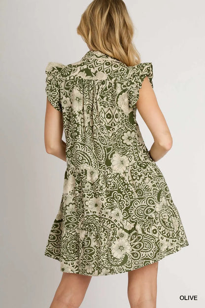 Medallion Print Ruffle Dress