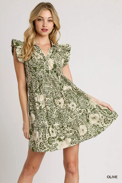 Medallion Print Ruffle Dress