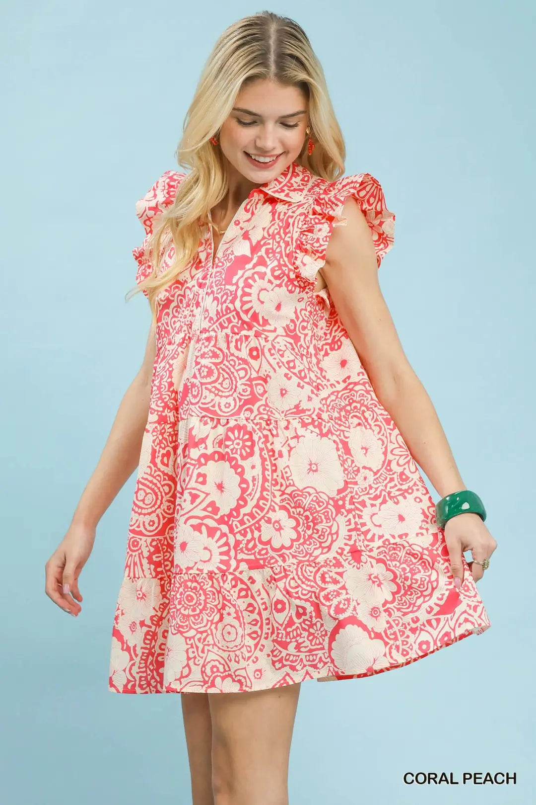 Medallion Print Ruffle Dress