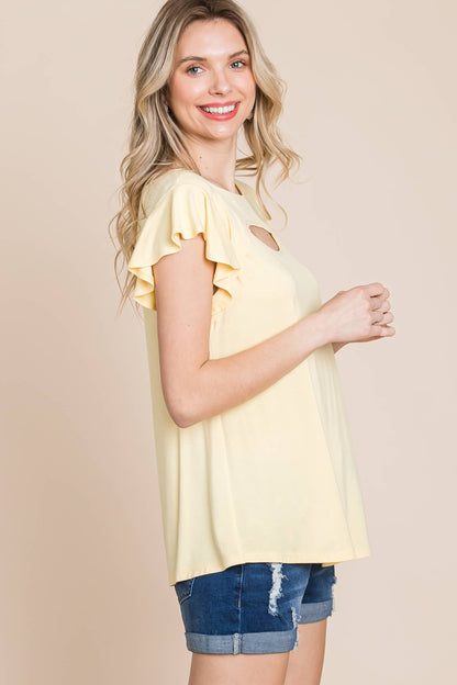 Curvy Solid Jersey Cut Out Bell Sleeves Top