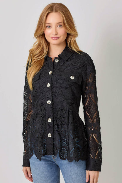 Lace Peplum Trucker Jacket - Southern Sassy Boutique