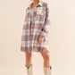 Yarn Dyed Fringe Bottom Button Up Long Shirt Jacket